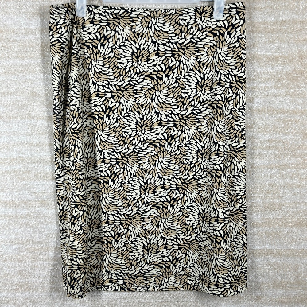 New York & Company Womens Chic Abstract Petal Print Pencil Skirt Black Tan Small